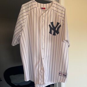 Derek Jeter New York Yankees  Majestic White Pinstriped Jersey